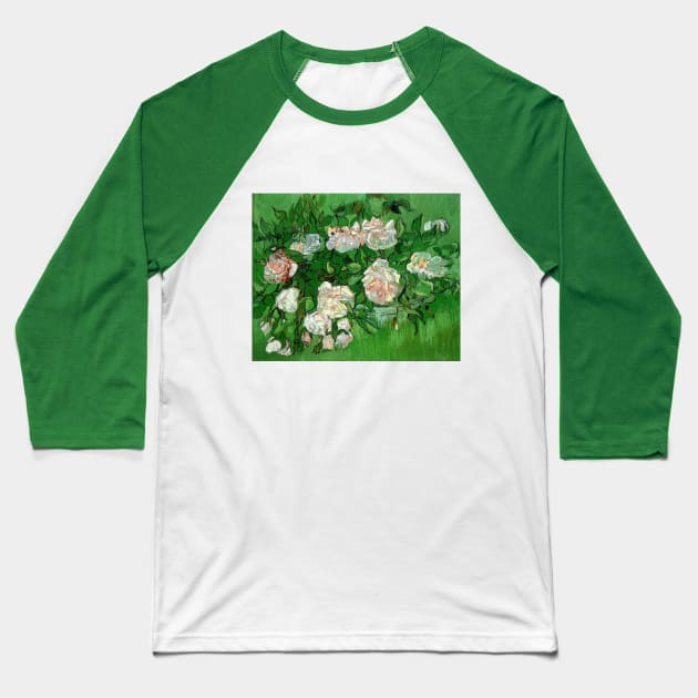 Still Life: Pink Roses by Vincent van Gogh Baseball T-Shirt by MasterpieceCafe